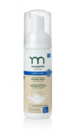 MARGARITA ALLERGY CERTIFIED Bekvapis intymios higienos prausiklis-putos su pieno rūgštimi 150ml