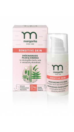 MARGARITA SENSITIVE SKIN Drėkinamasis paakių kremas su ekologiška beržų sula ir vaistažolių ekstraktais 15ml